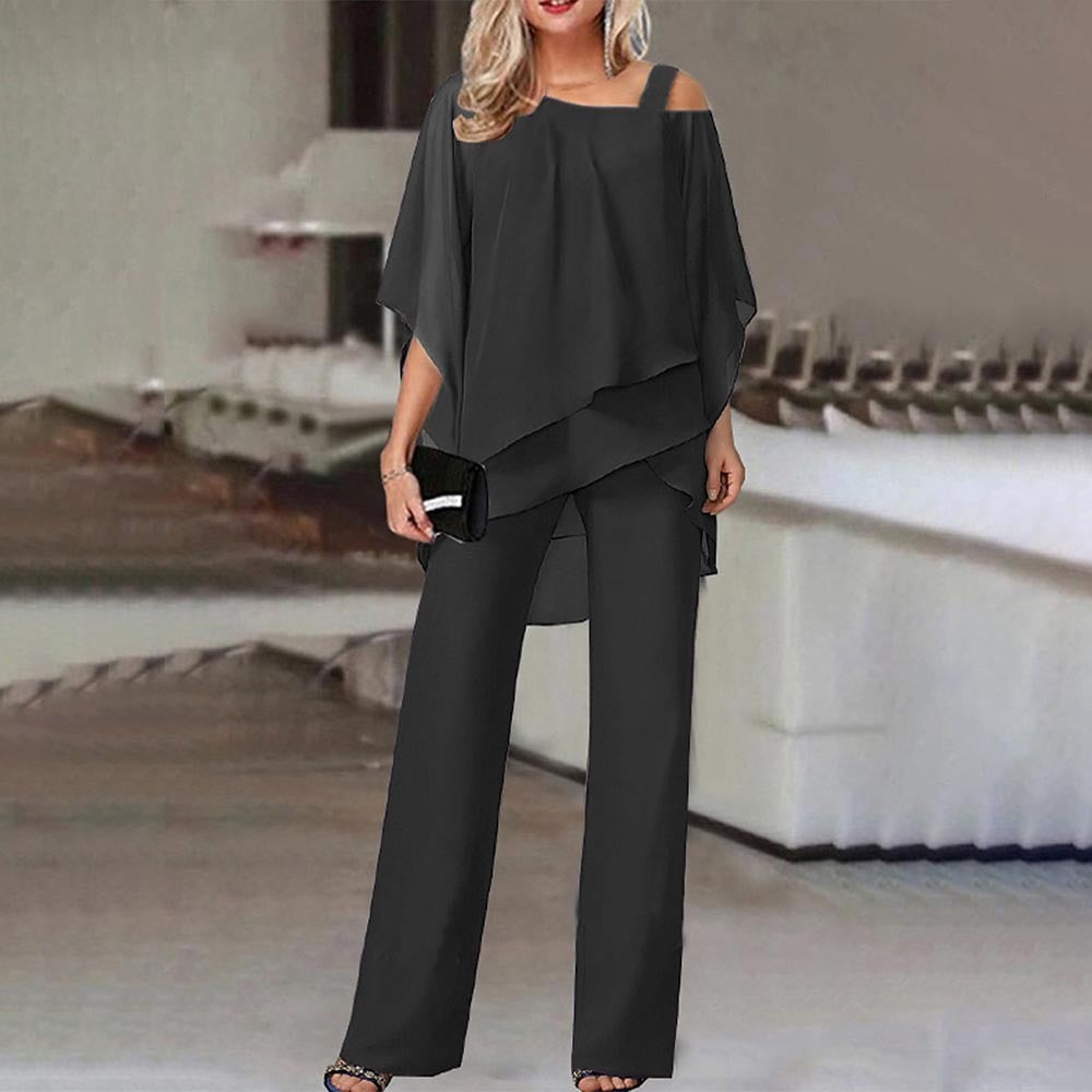 Jessie | Refined Draped Two-Piece Wide-Leg Set — Black — Alfa Empire, view 2