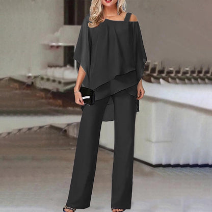 Jessie | Refined Draped Two-Piece Wide-Leg Set — Black — Alfa Empire, view 2