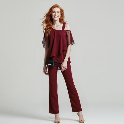 Jessie | Refined Draped Two-Piece Wide-Leg Set — Alfa Empire, view 4