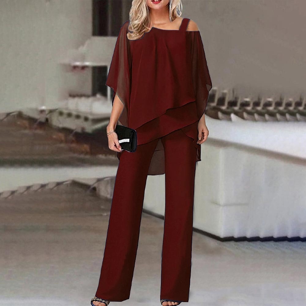 Jessie | Refined Draped Two-Piece Wide-Leg Set — Burgundy — Alfa Empire, view 5