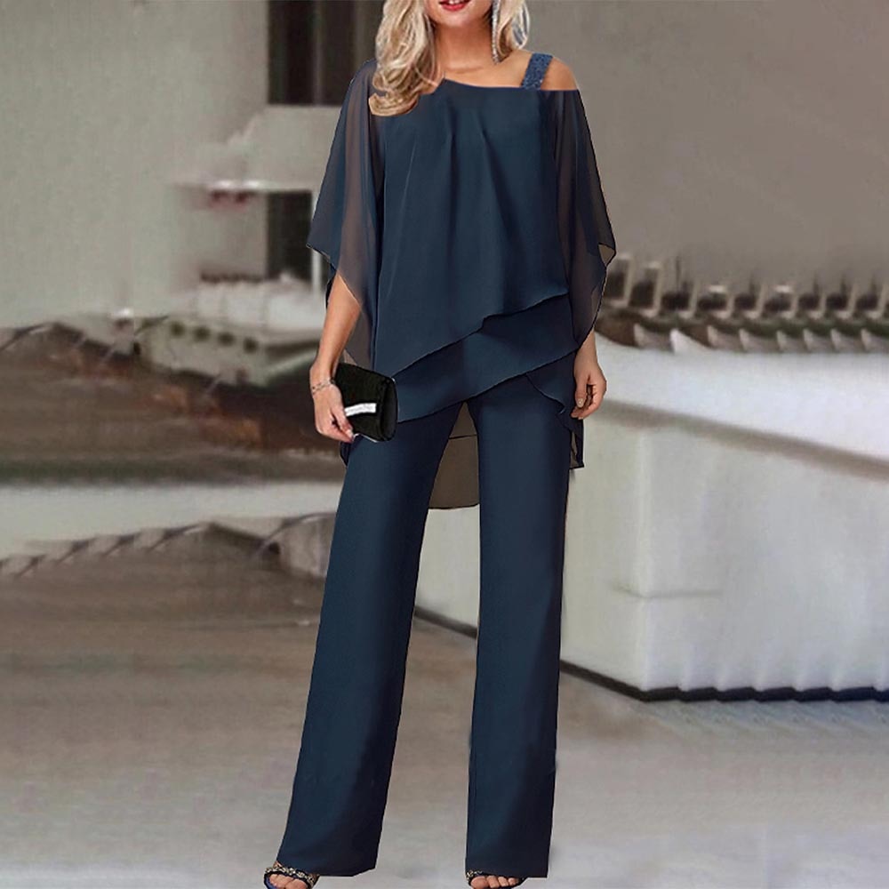 Jessie | Refined Draped Two-Piece Wide-Leg Set — Dark Blue — Alfa Empire, view 7