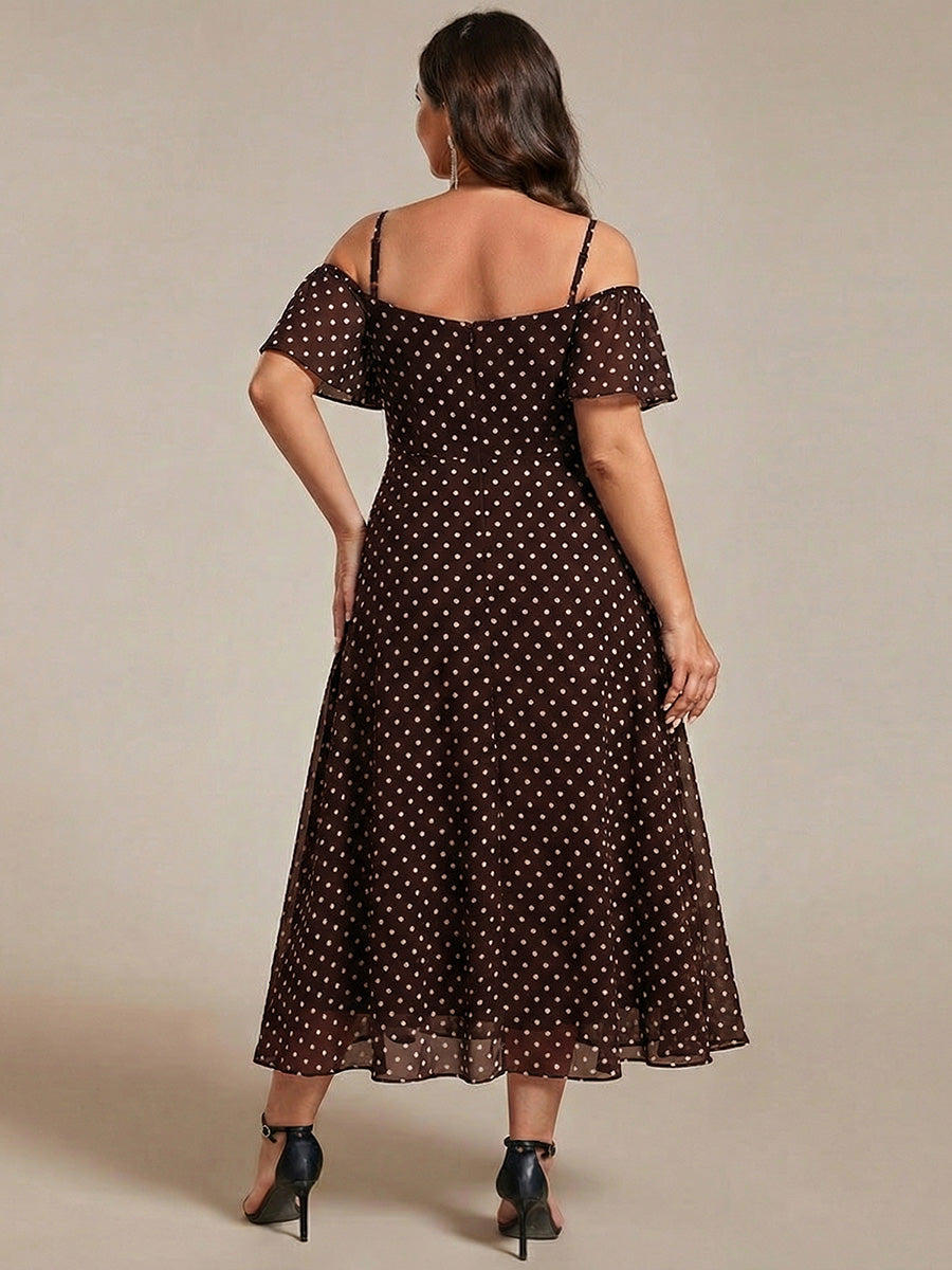 Plus Size Chiffon Cold Shoulder Sweetheart Necklin Midi Wedding Guest Dress