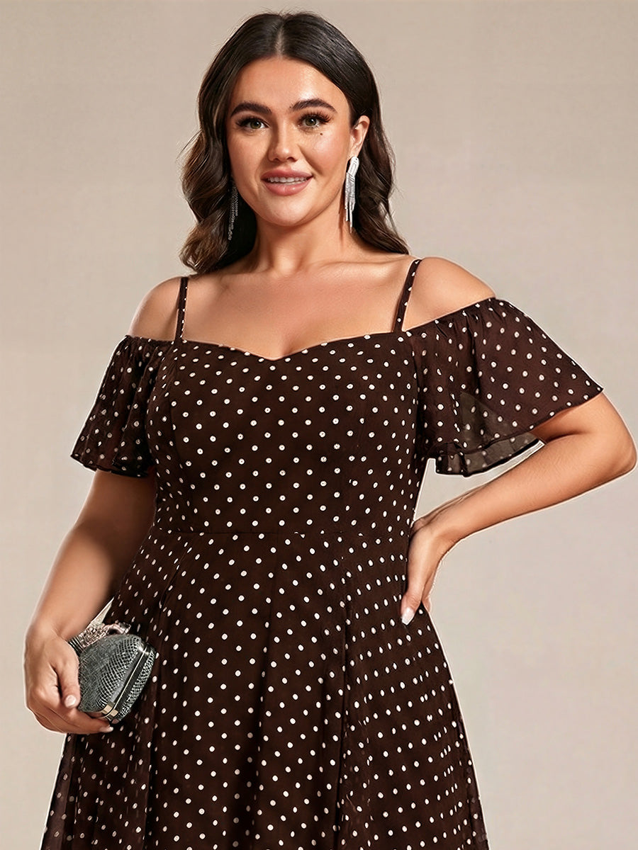 Plus Size Chiffon Cold Shoulder Sweetheart Necklin Midi Wedding Guest Dress