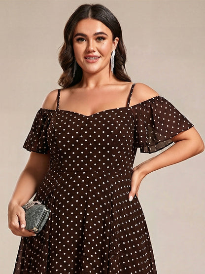 Plus Size Chiffon Cold Shoulder Sweetheart Necklin Midi Wedding Guest Dress