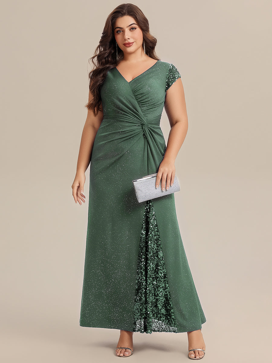 Knit Knotted Cap Sleeve Maxi Glitter Evening Dress