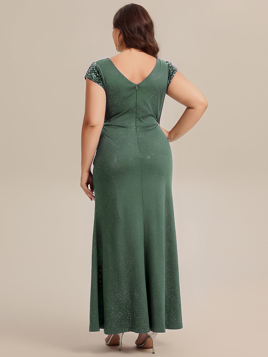 Knit Knotted Cap Sleeve Maxi Glitter Evening Dress