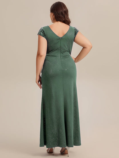 Knit Knotted Cap Sleeve Maxi Glitter Evening Dress