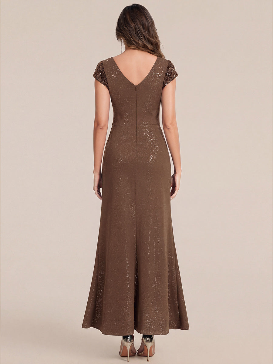 Knit Knotted Cap Sleeve Maxi Glitter Evening Dress