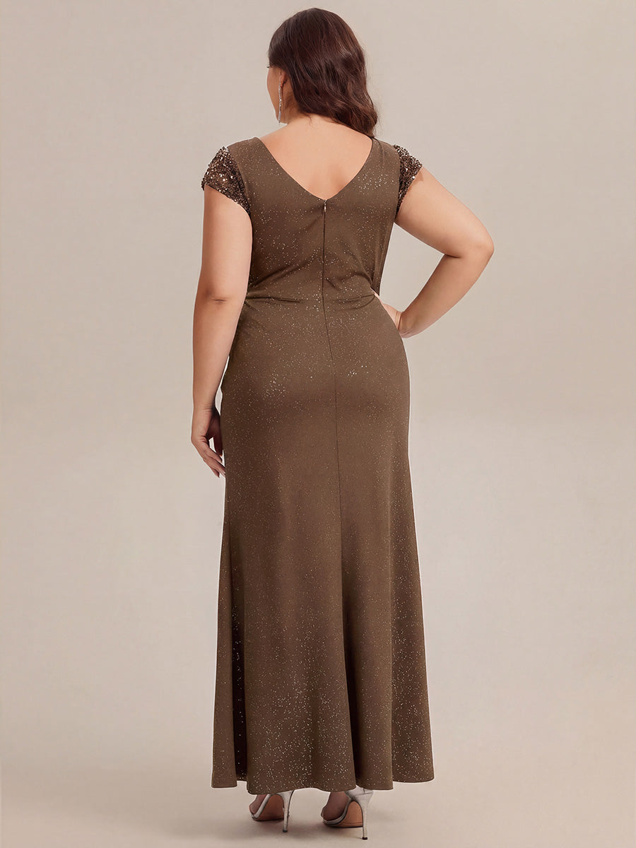 Knit Knotted Cap Sleeve Maxi Glitter Evening Dress