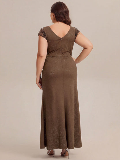 Knit Knotted Cap Sleeve Maxi Glitter Evening Dress