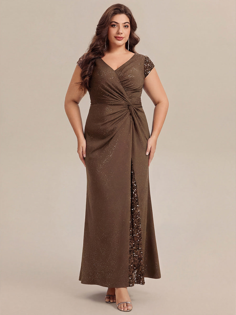 Knit Knotted Cap Sleeve Maxi Glitter Evening Dress