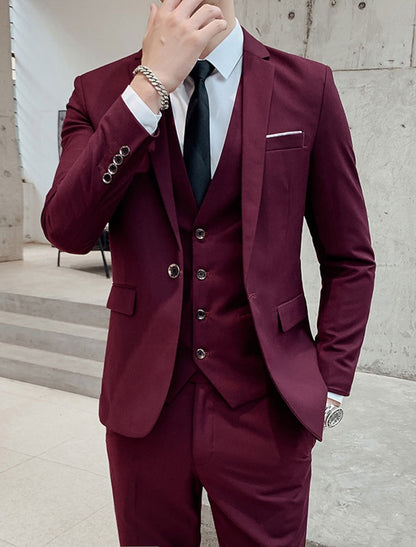 Kane | Single Breasted Two-buttons 3 Pieces Suit — Burgundy — Alfa Empire, view 1