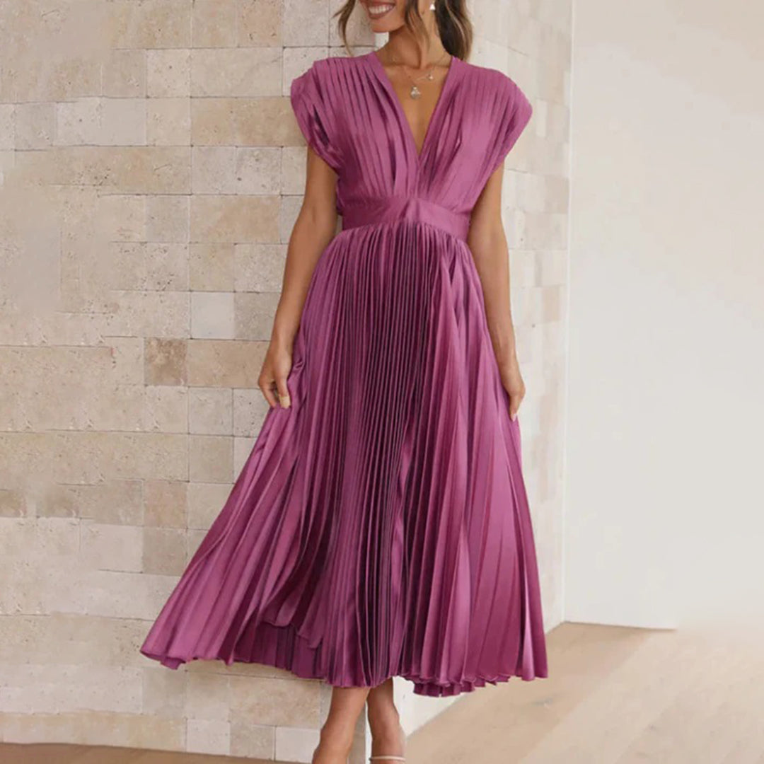 Kimberley | Modern Sleeveless V-Neck Dress — Plum — Alfa Empire, view 2