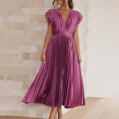 Kimberley | Modern Sleeveless V-Neck Dress — Plum — Alfa Empire, view 2