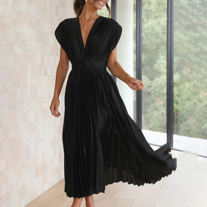 Kimberley | Modern Sleeveless V-Neck Dress — Black — Alfa Empire, view 4