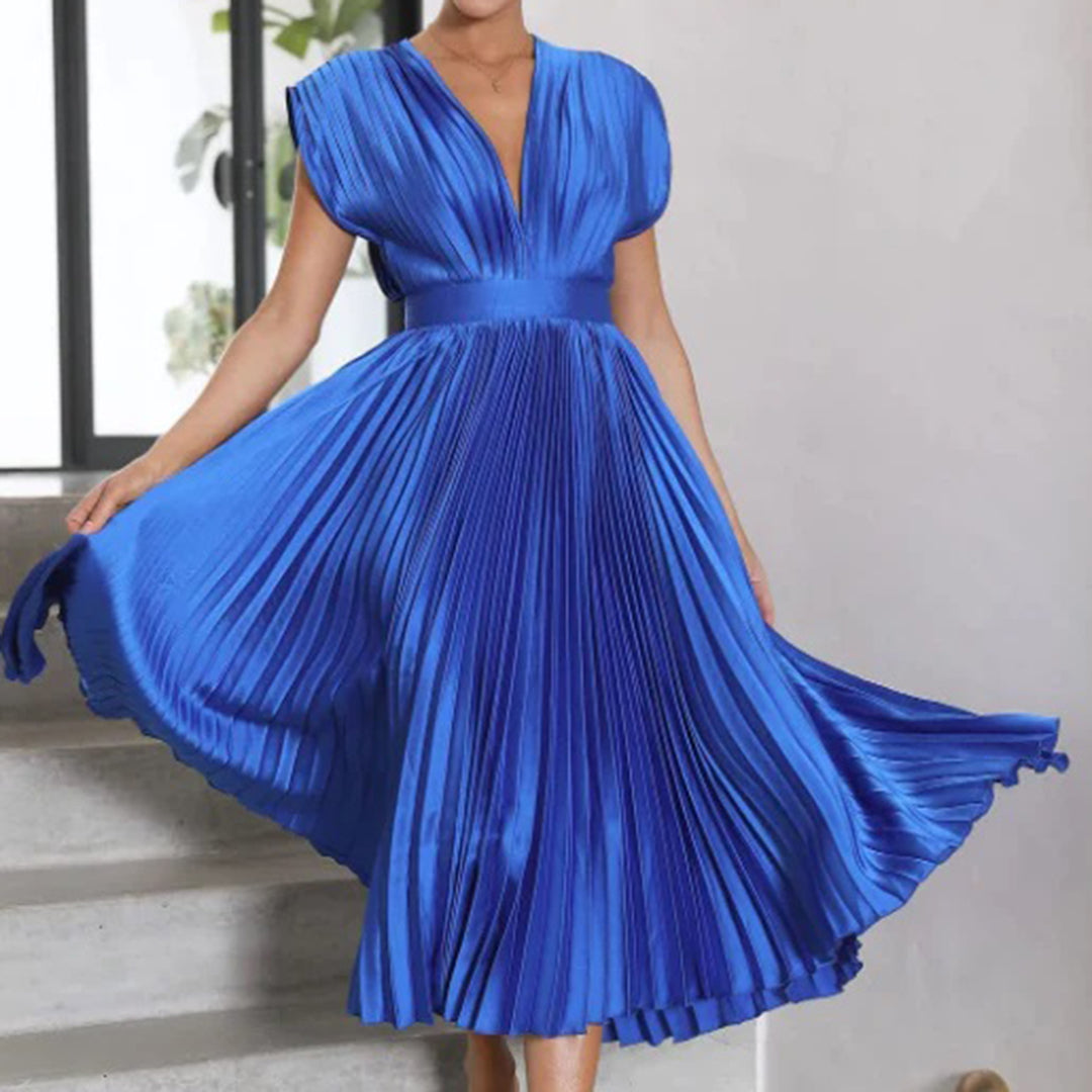 Kimberley | Modern Sleeveless V-Neck Dress — Blue — Alfa Empire, view 5