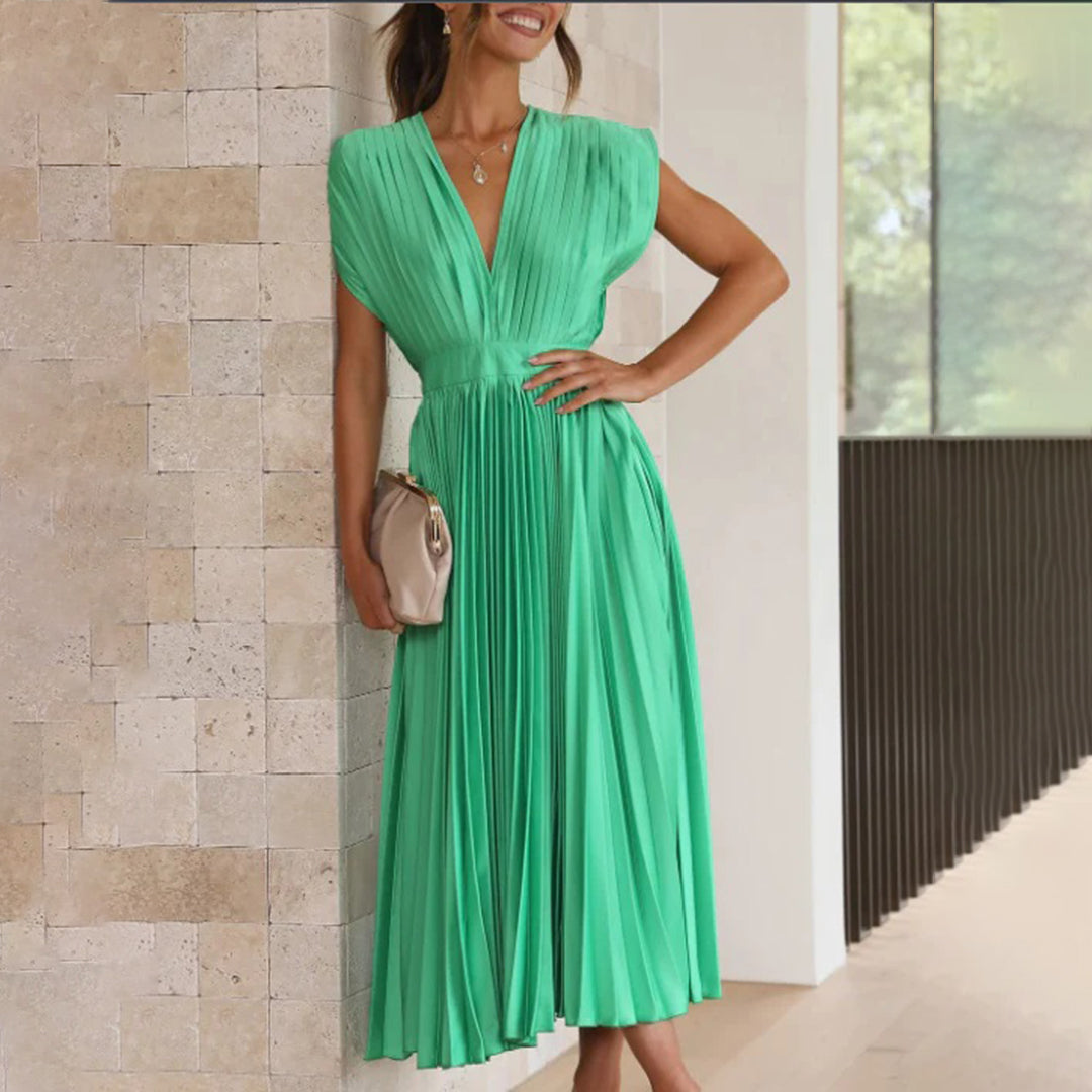 Kimberley | Modern Sleeveless V-Neck Dress — Green — Alfa Empire, view 6