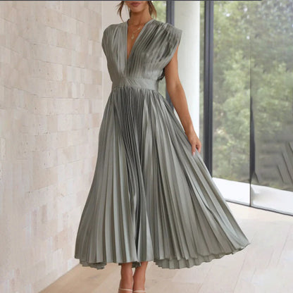 Kimberley | Modern Sleeveless V-Neck Dress — Silver — Alfa Empire, view 7