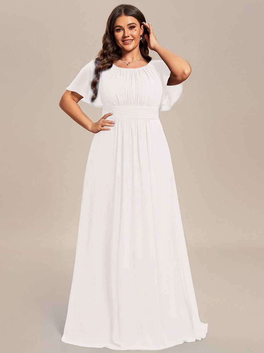Plus Size Chiffon Simple Pleated A-Line Bridesmaid Dress — White