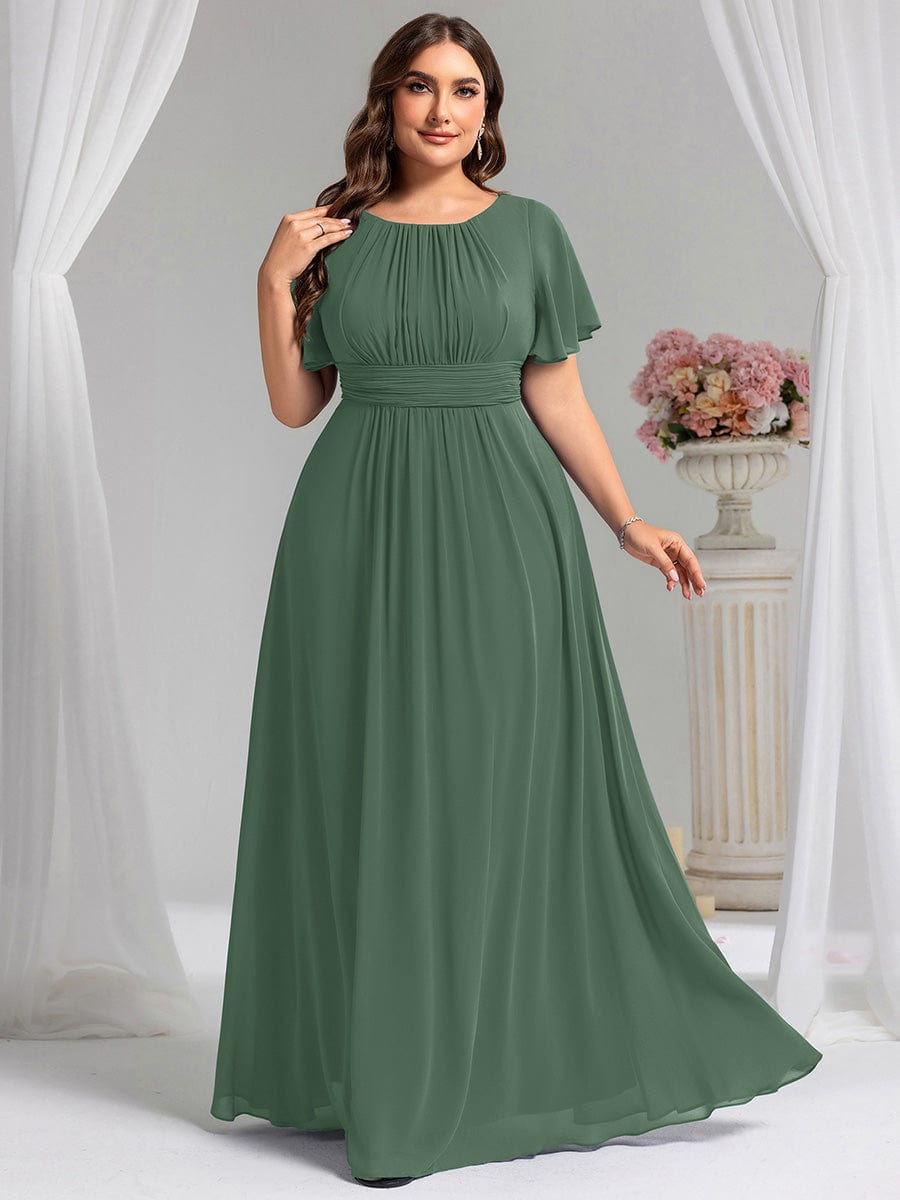 Plus Size Chiffon Simple Pleated A-Line Bridesmaid Dress — Eucalyptus