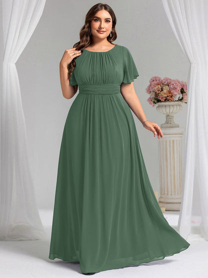 Plus Size Chiffon Simple Pleated A-Line Bridesmaid Dress — Eucalyptus
