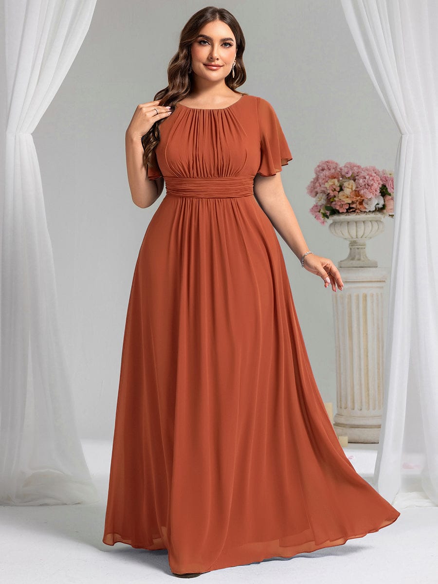 Plus Size Chiffon Simple Pleated A-Line Bridesmaid Dress — Burnt Orange
