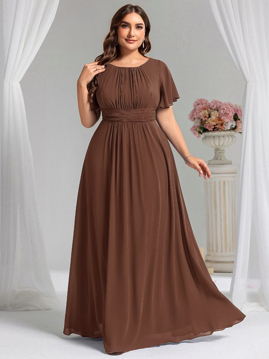 Plus Size Chiffon Simple Pleated A-Line Bridesmaid Dress — Brown
