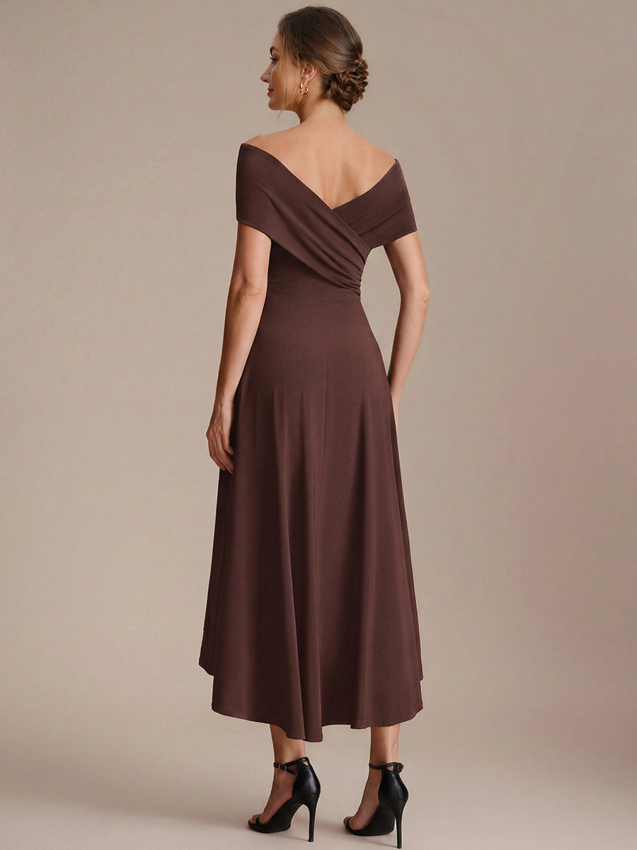 Knit Off-the-shoulder Sleeve A-Line Wedding Guest Dress