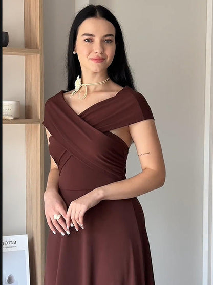 Knit Off-the-shoulder Sleeve A-Line Wedding Guest Dress