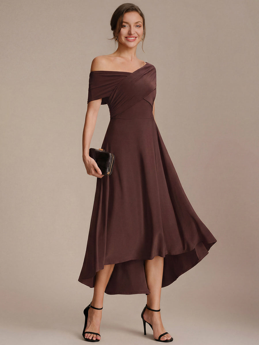 Knit Off-the-shoulder Sleeve A-Line Wedding Guest Dress