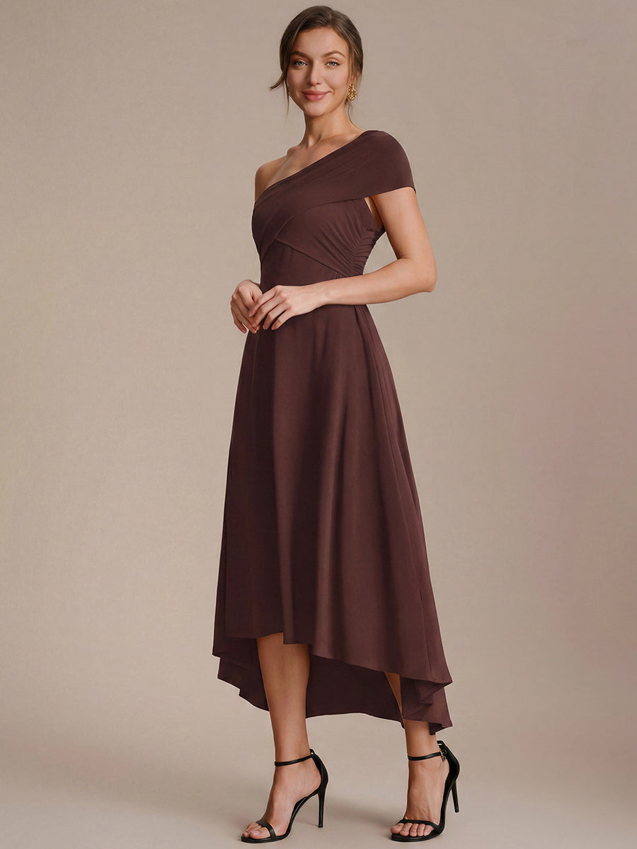 Knit Off-the-shoulder Sleeve A-Line Wedding Guest Dress