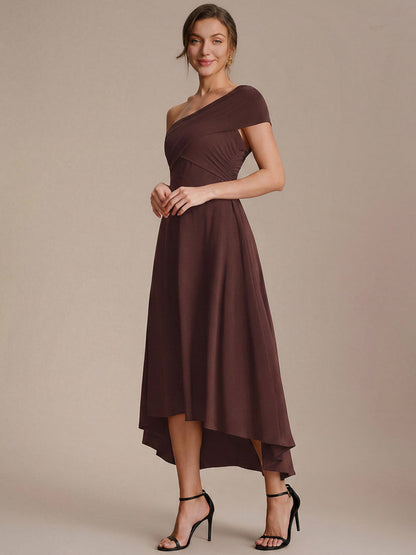 Knit Off-the-shoulder Sleeve A-Line Wedding Guest Dress