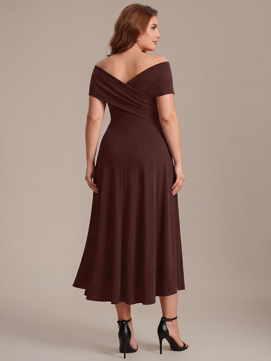 Knit Off-the-shoulder Sleeve A-Line Wedding Guest Dress