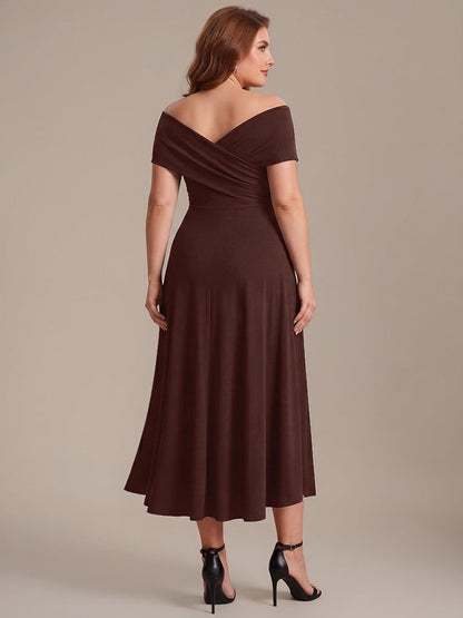 Knit Off-the-shoulder Sleeve A-Line Wedding Guest Dress