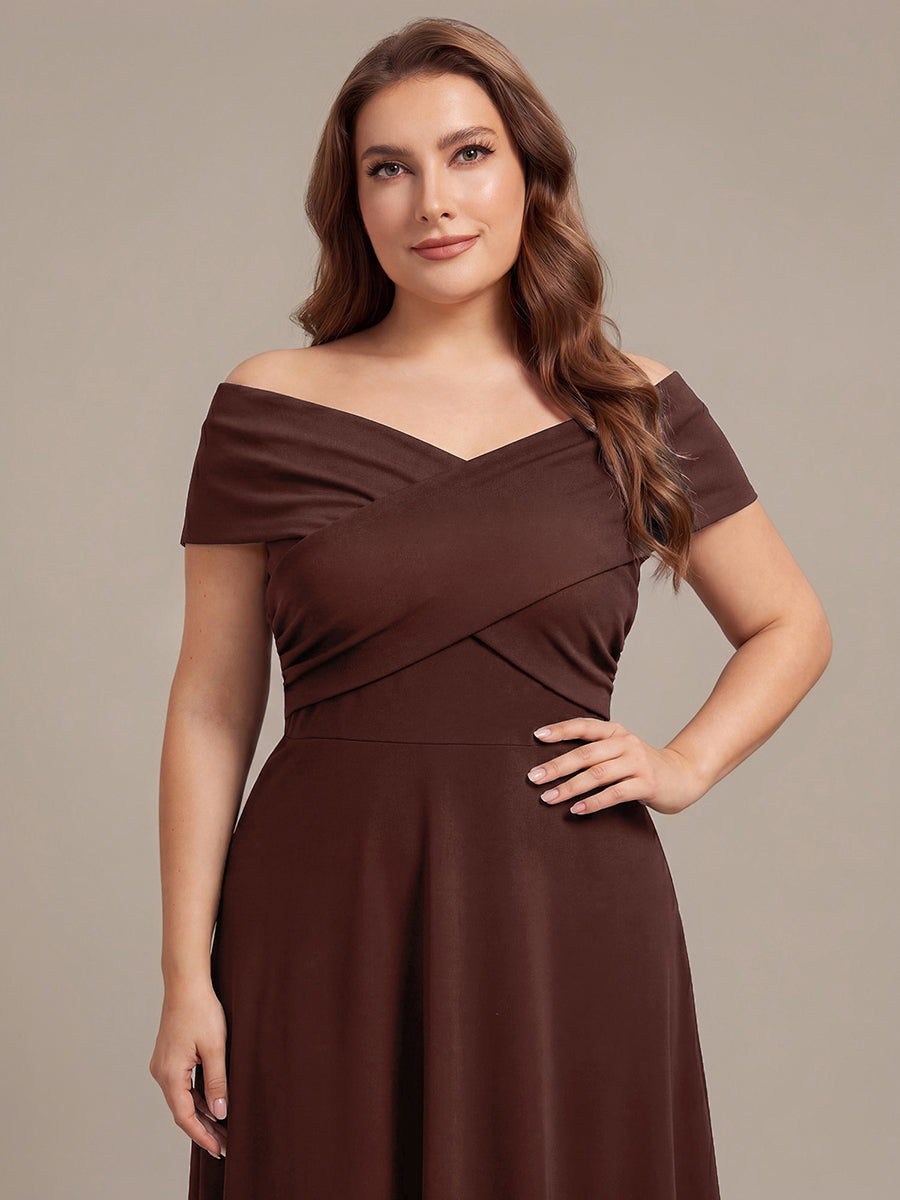 Knit Off-the-shoulder Sleeve A-Line Wedding Guest Dress