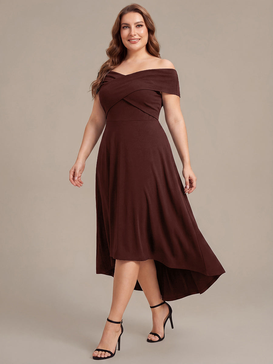 Knit Off-the-shoulder Sleeve A-Line Wedding Guest Dress