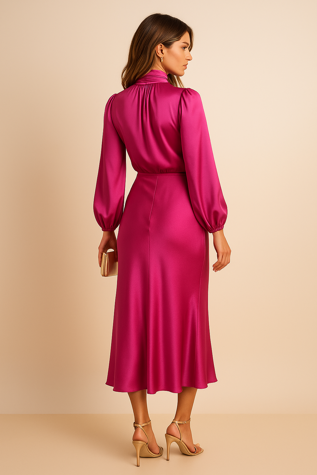 Krista | Refined Long-Sleeve Satin Evening Dress — Alfa Empire, view 17