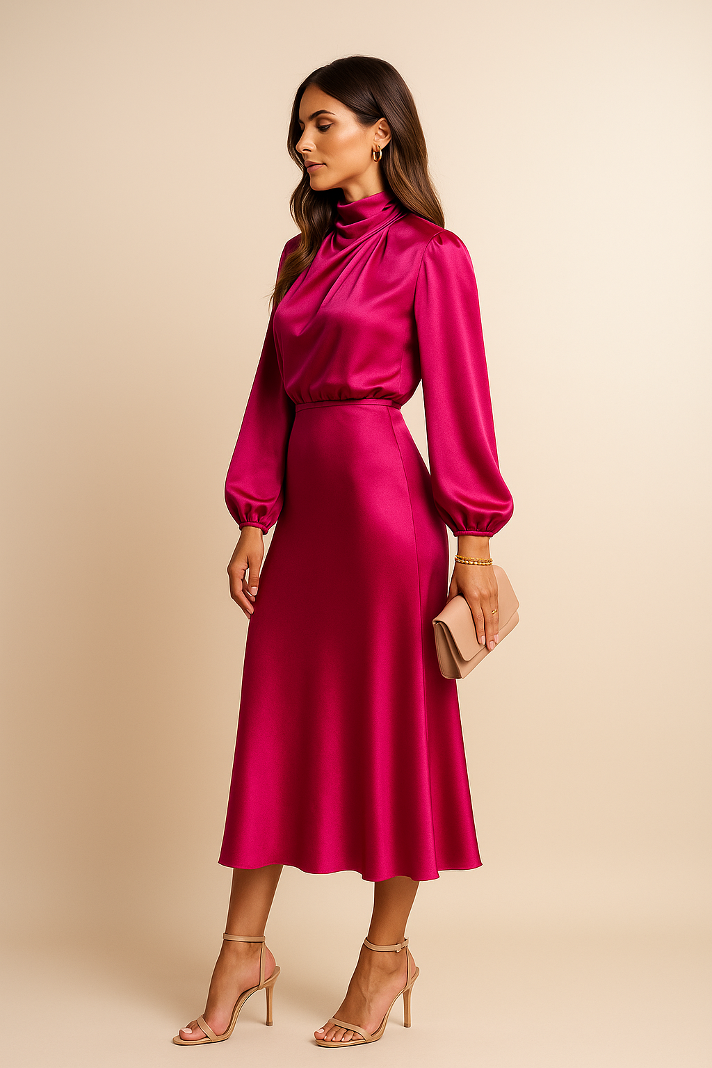 Krista | Refined Long-Sleeve Satin Evening Dress — Alfa Empire, view 18