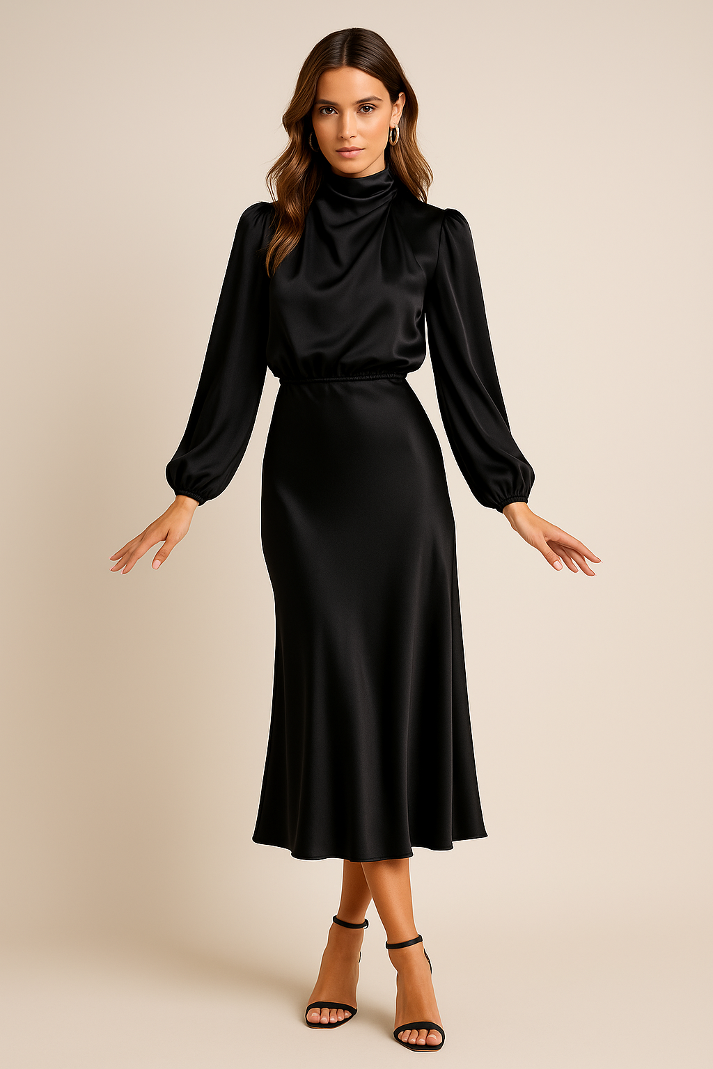 Krista | Refined Long-Sleeve Satin Evening Dress — Alfa Empire, view 21