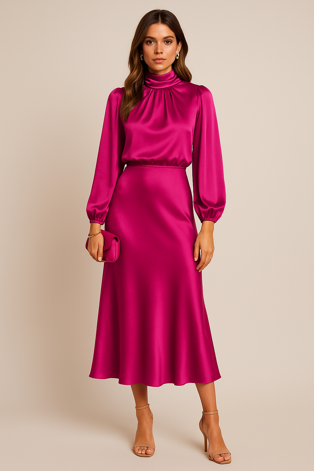 Krista | Refined Long-Sleeve Satin Evening Dress — Alfa Empire, view 25