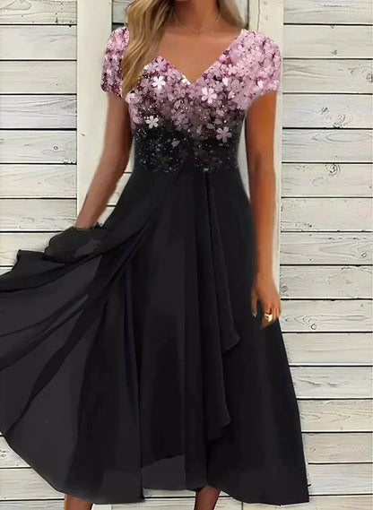 Lavinia | Floral Wedding Evening Dress — Pink Black — Alfa Empire, view 2