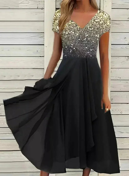 Lavinia | Floral Wedding Evening Dress — Gold Black — Alfa Empire, view 3