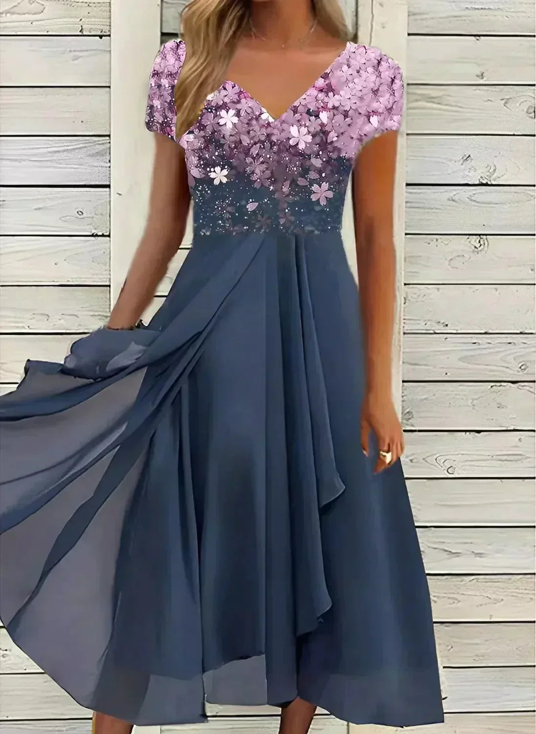 Lavinia | Floral Wedding Evening Dress — Pink Blue — Alfa Empire, view 4
