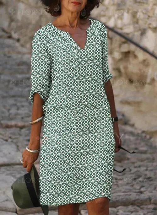 Lavinia | Vintage Split-Neck Summer Dress — Green — Alfa Empire, view 1