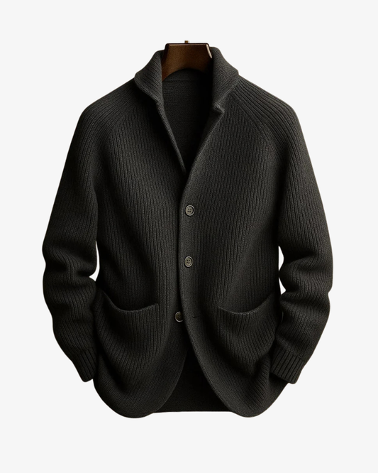Lawrence | Tailored Button-Front Knit Cardigan — Grey — Alfa Empire, view 2