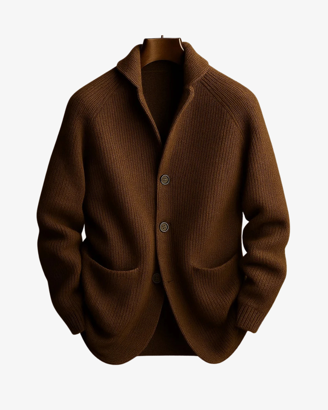 Lawrence | Tailored Button-Front Knit Cardigan — Brown — Alfa Empire, view 3