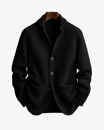 Lawrence | Tailored Button-Front Knit Cardigan — Black — Alfa Empire, view 5