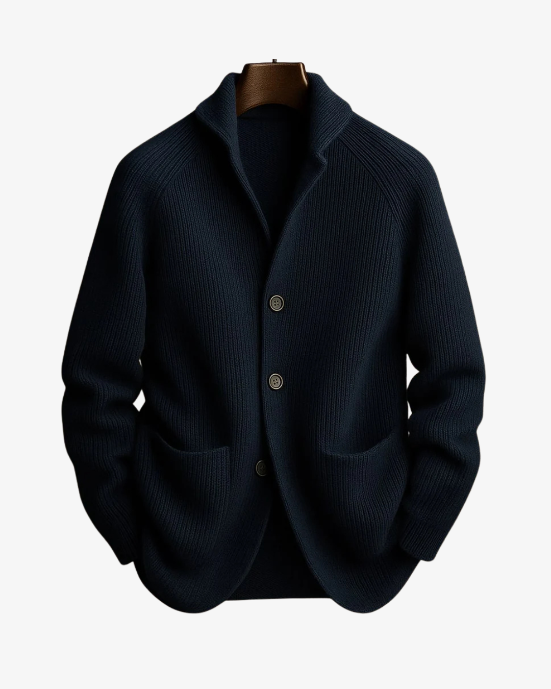 Lawrence | Tailored Button-Front Knit Cardigan — Navy Blue — Alfa Empire, view 6
