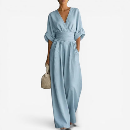 Layla | Refined Wide Sleeve V-Neck Jumpsuit — Alfa Empire, view 1