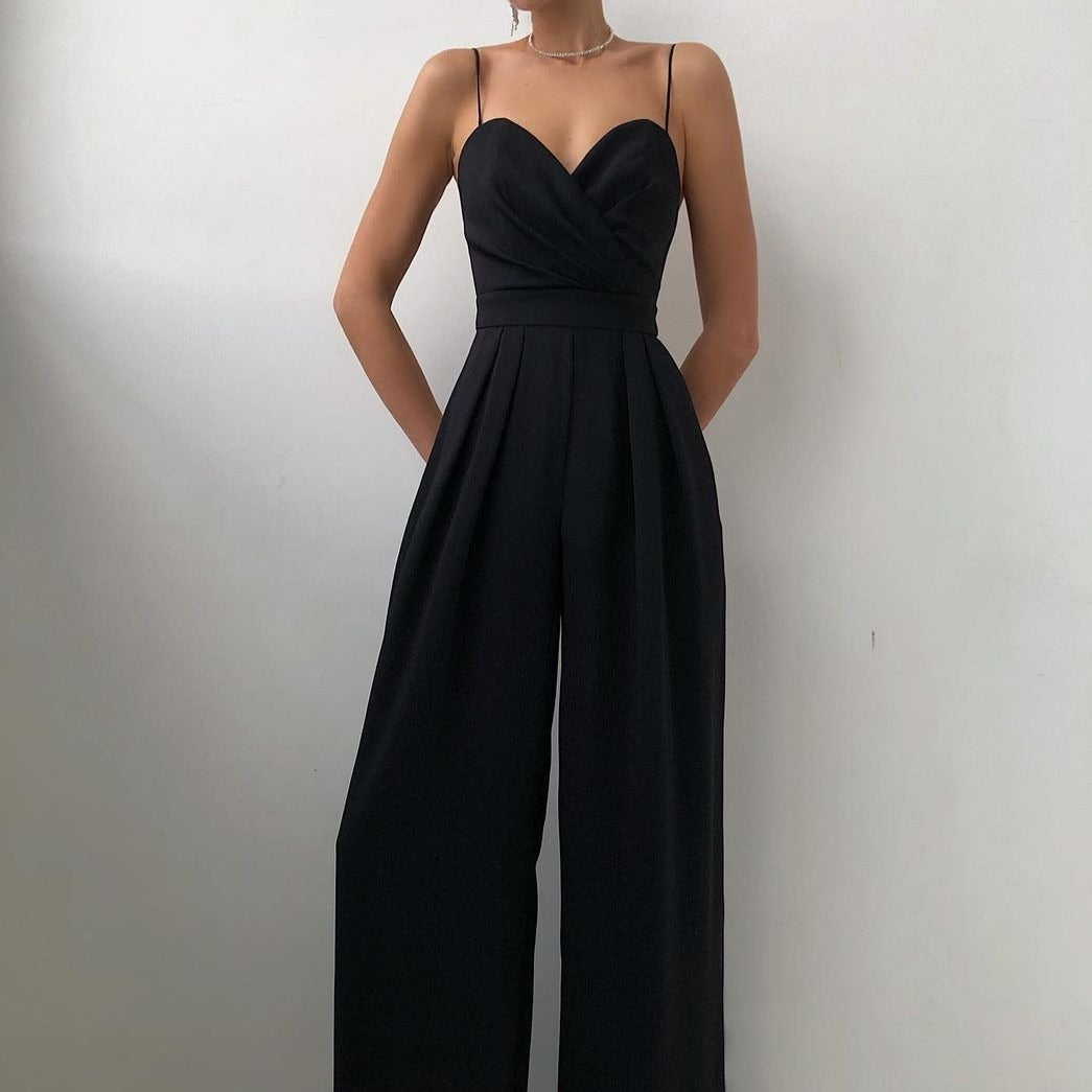 Leanne | Refined Strapless Evening Jumpsuit — Black — Alfa Empire, view 1